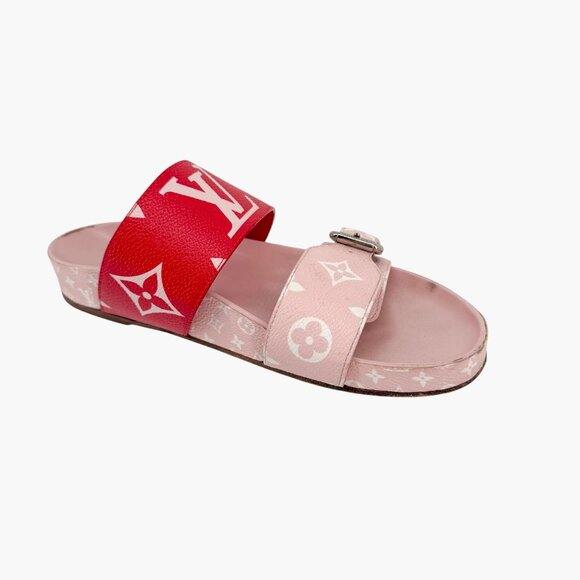 Louis Vuitton Bom Dia Slide Sandals Pink Red Monogram Canvas Size 38 US 8 Women - Picture 11 of 15